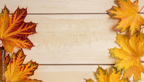 Autumn background  autumn leaves on a wooden background  Generative AI