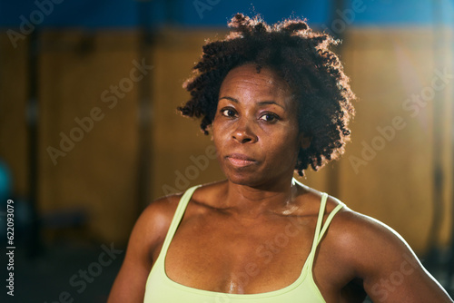 Black mature sportswoman with Afro hairstyle