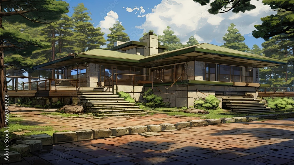 Obraz premium Pavilion in the park. AI generated art illustration.