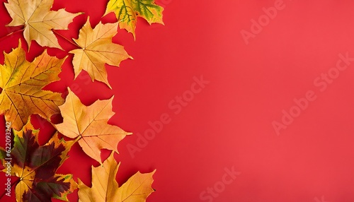Autumn background  autumn leaves on a red background  Generative AI