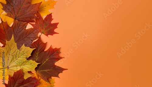Autumn background  autumn leaves on an orange background  Generative AI