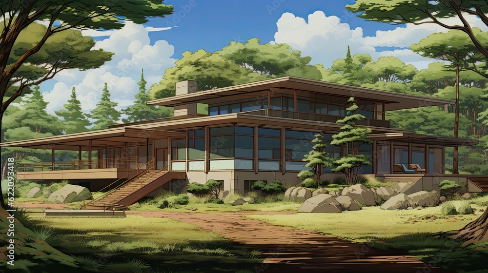 Pavilion in the park. AI generated art illustration. Pavilion in the park. AI generated art illustration.