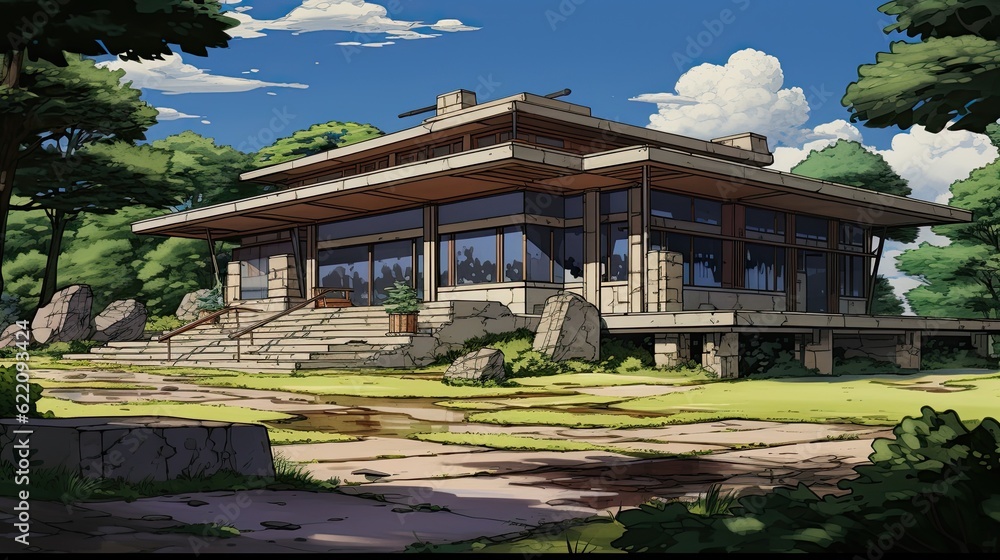 Pavilion in the park. AI generated art illustration. Pavilion in the park. AI generated art illustration.