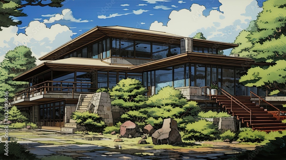Pavilion in the park. AI generated art illustration. Pavilion in the park. AI generated art illustration.