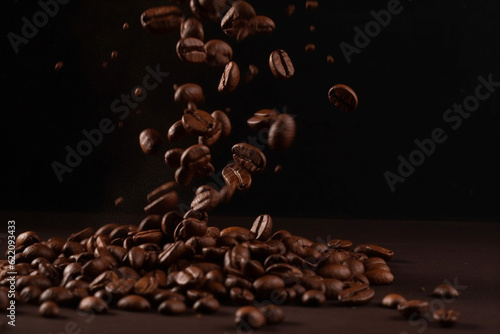 Dark coffee beans close up on dark background  AI-Generated 