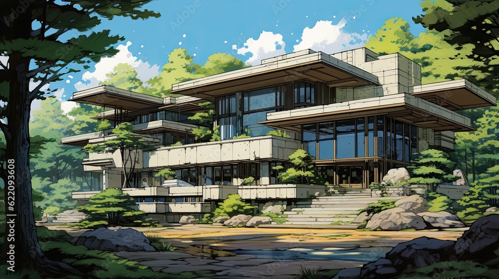 Pavilion in the park. AI generated art illustration. Pavilion in the park. AI generated art illustration.