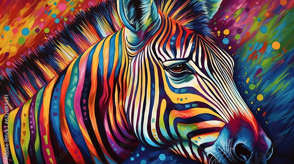 Colorful zebra. Abstract zebra. Colorful background. Generative AI - obrazy, fototapety, plakaty 
