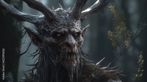 Mystical wendigo. Forest horned creature. Generative AI photo