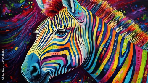 Colorful zebra. Abstract zebra. Colorful background. Generative AI