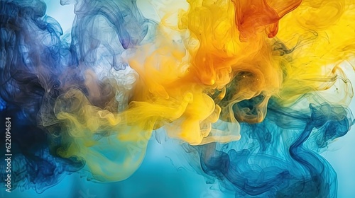 Blue and yellow dynamic smoke. In style of vector illustration. Generative AI