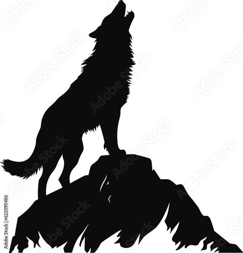 Valokuvatapetti Howling Wolf Silhouette Vector icon, logo, sign isolated on white background
