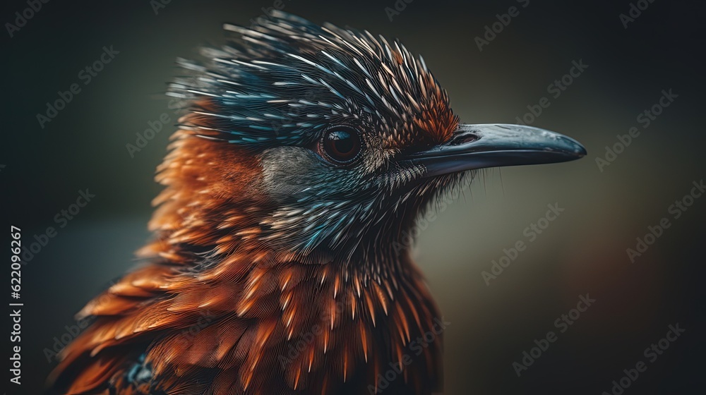 Obraz premium Mesmerizing bird. Close-up. Blur natural habitat background. Generative AI