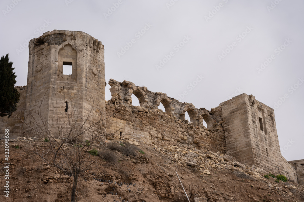 Earthquake damages in Gaziantep Castle due to Turkey Earthquake in 2023