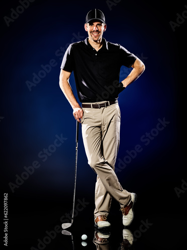 one caucasian  man golfer golfing isolated