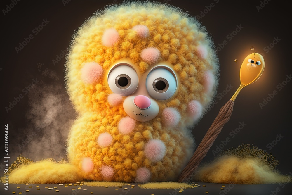 Cute yellow fluffy cartoon character. Fluffy monster. Generative AI Cute yellow fluffy cartoon character. Fluffy monster. Generative AI