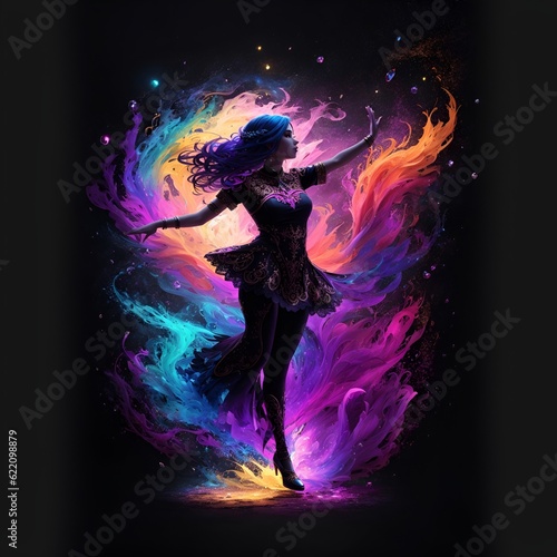 dancing woman Nebulosa Galaxy  Dark Background  Trendy Colorful Gradient  AI Generated