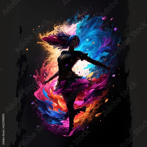 dancing woman Nebulosa Galaxy, Dark Background, Trendy Colorful Gradient, AI Generated