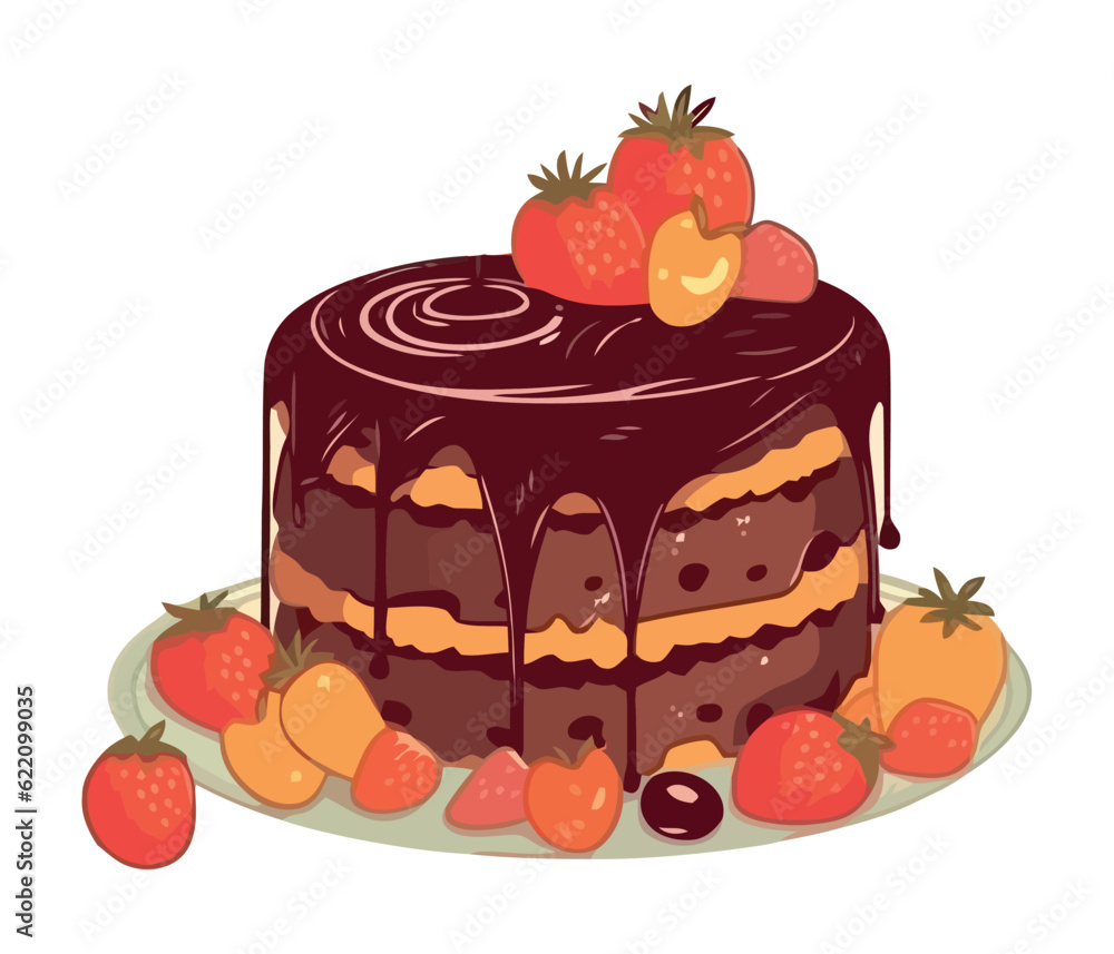 Sweet pie with chocolate, strawberry, and cream Sweet pie with chocolate, strawberry, and cream