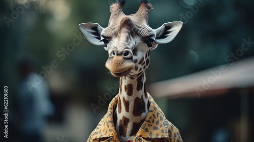Anthropomorphic giraffe wearing fashion clothing. Generative AI © Soulmate