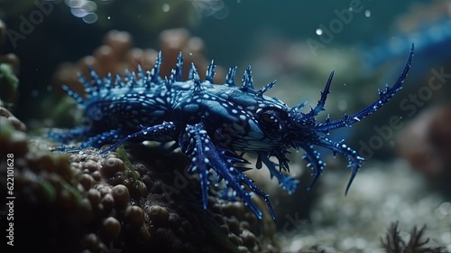 Glaucus atlanticus. Blue glaucus. Blue underwater creature. Generative AI photo