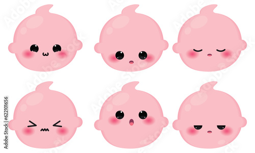 Set of colored cute baby emoji icons Vector