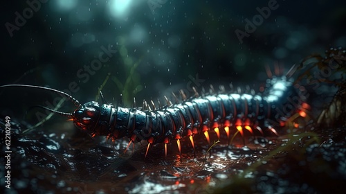 Close-up centipede. Generative AI © Soulmate