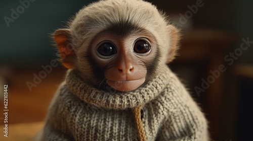 Close-up monkey in sweater. Generative AI © Soulmate