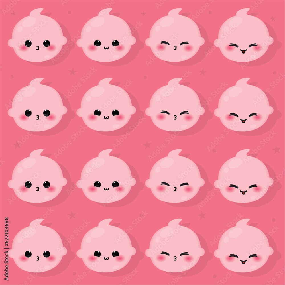 Seamless pattern background with baby emoji icons Vector