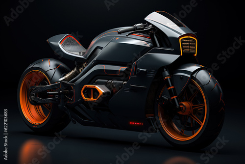 Bike Concept Design. Futuristic Gold Mechanic Model  Glowing Luxury Nightlife Speed Vehicle for High Performance  Graphic Transport Design. Generative AI