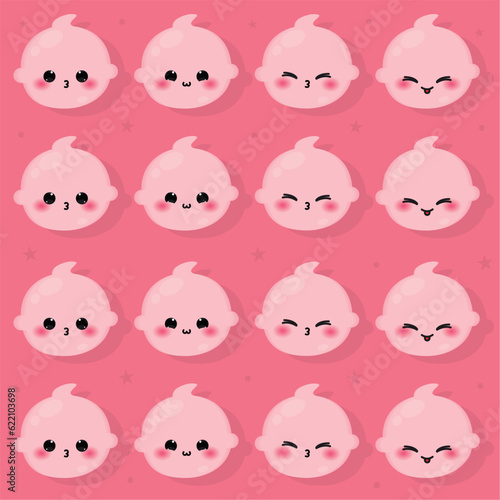 Seamless pattern background with baby emoji icons Vector