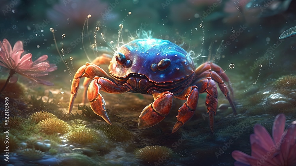 Magical crab creature. Generative AI Magical crab creature. Generative AI