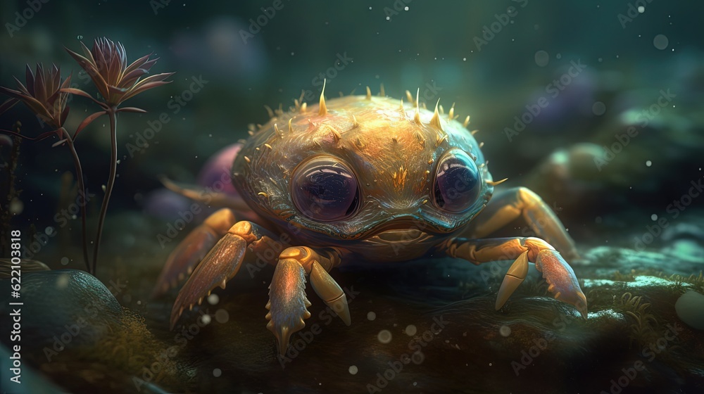 Magical crab creature. Generative AI Magical crab creature. Generative AI
