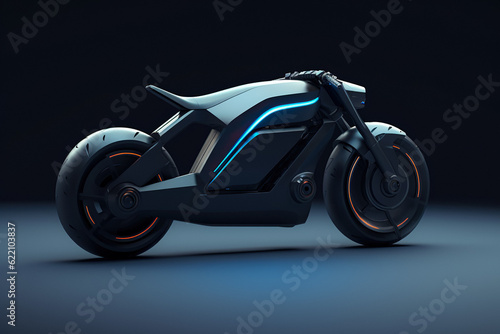 Bike Concept Design. Futuristic Gold Mechanic Model, Glowing Luxury Nightlife Speed Vehicle for High Performance, Graphic Transport Design. Generative AI © overlays-textures