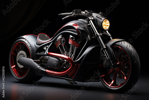 Bike Concept Design. Futuristic Gold Mechanic Model, Glowing Luxury Nightlife Speed Vehicle for High Performance, Graphic Transport Design. Generative AI