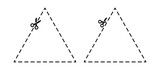 Triangle cut out illustration. Trim with scissor coupon, voucher. Crop triangle. Dash line for cutting. Scissors line. 