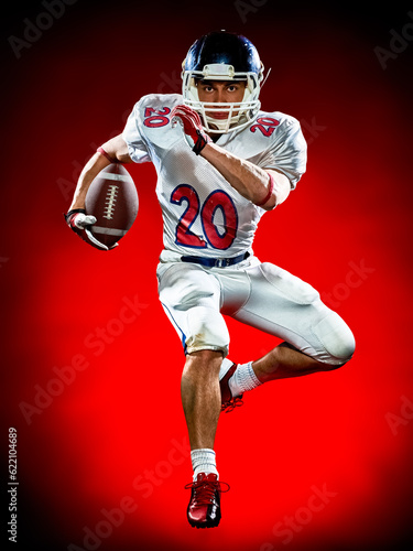 one american football player man isolated on colorful black background