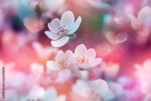 blurred background, copy space, cherry blossom flowers, generative ai