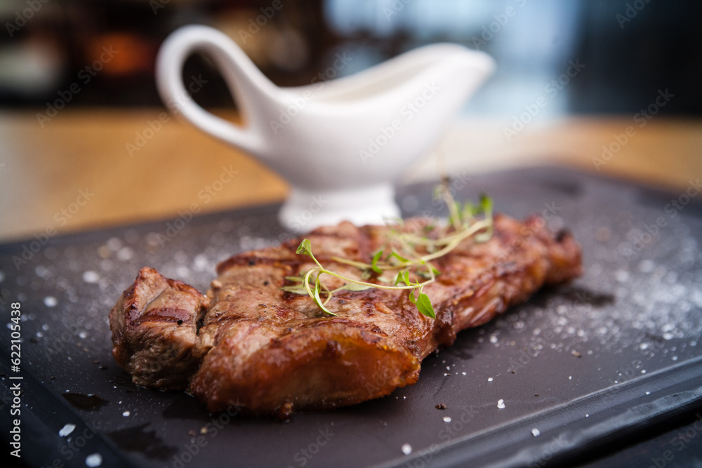 New York steak with glass of red wine New York steak with glass of red wine