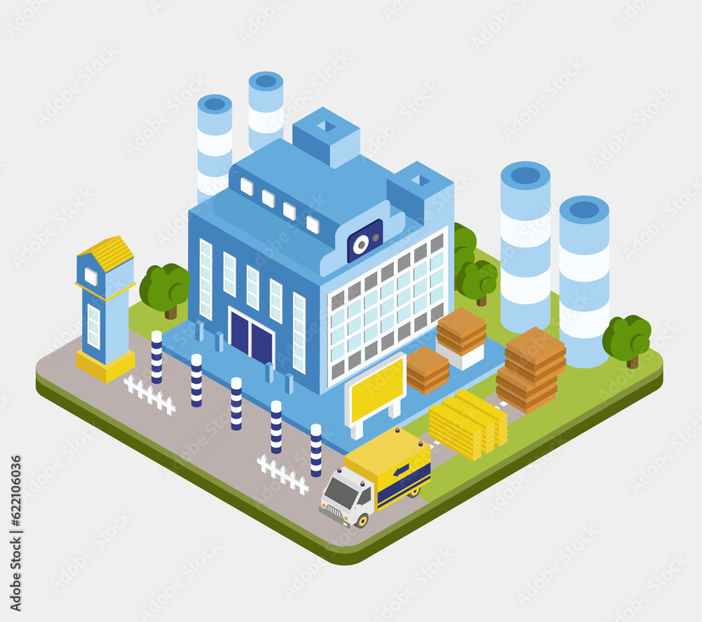 isometric factory building, warehouse flat style isometric factory building, warehouse flat style