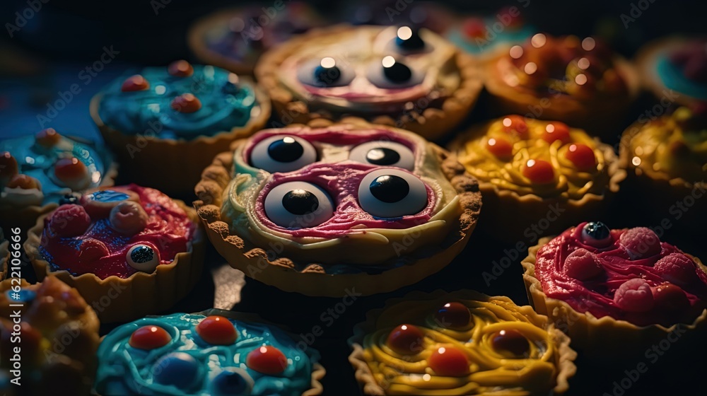 Colorful cookies with eyes. Generative AI