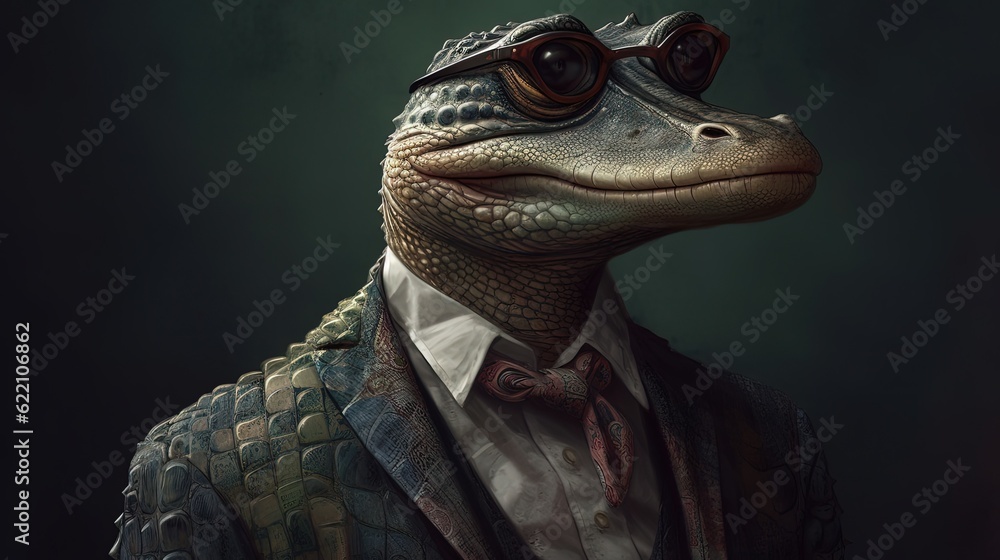 Anthropomorphic crocodile in suit. Generative AI Anthropomorphic crocodile in suit. Generative AI