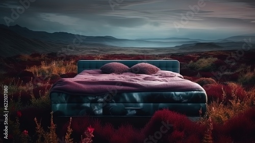 Incredible landscape with colorful bed. Generative AI