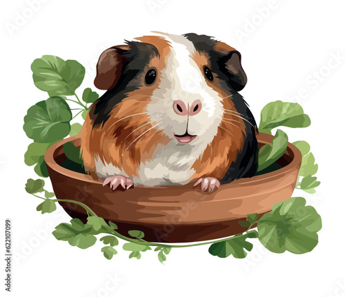Fluffy pets sitting in grass, eating food