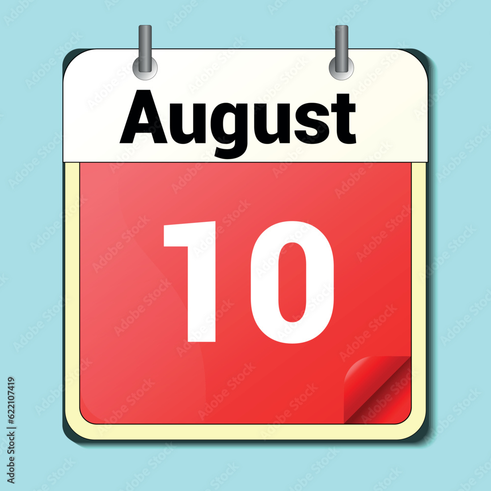 calendar vector drawing, date August 10 on the page calendar vector drawing, date August 10 on the page