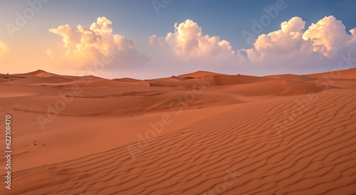 majestic dry desert with a beautiful sunset with clouds