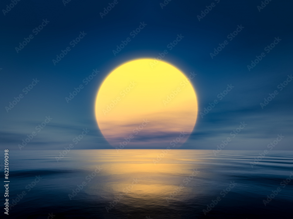 3d rendering of a sunset over the sea