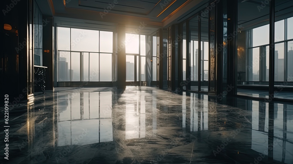 Stunning luxury apartment interior with marble floor. Generative AI