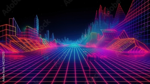 Synthwave lasers grids. Generative AI