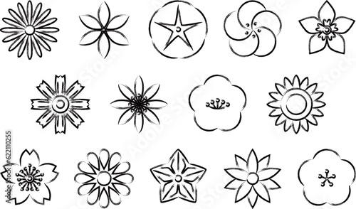 花の筆書きイラストアイコンセット