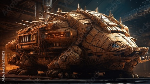 Fantasy tortoise battleship. Generative AI